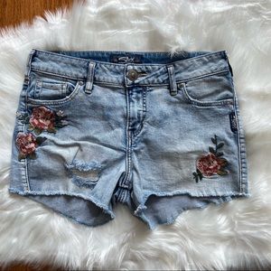 Silver Aiko Denim Floral Shorts High Rise 27